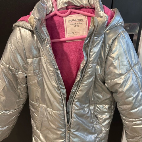 Mothercare silver jacket for girl used, ages 5-6
