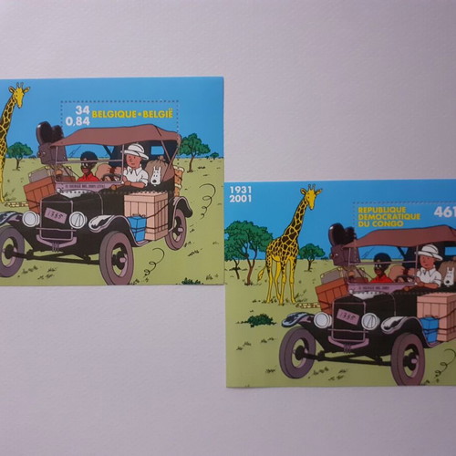 Tintin in Congo Stamp Sheet Block Set MNH 1931-2001 Congo & Belgium