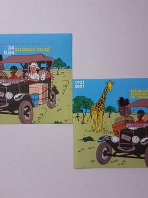 Tintin in Congo Stamp Sheet Block Set MNH 1931-2001 Congo & Belgium