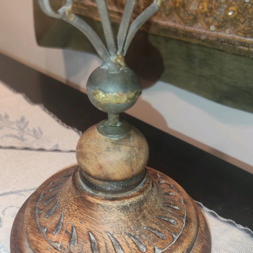 Wooden carved rotating tabletop mirror used vintage
