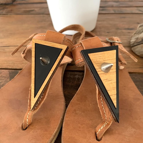 Meet The Cat leather sandals new, wood and plexiglass details, size 37