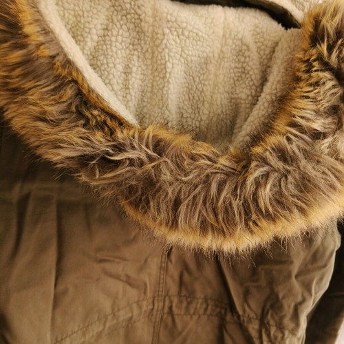 Khaki parka jacket used, size large