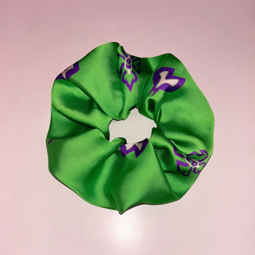 Scrunchie hair tie new, green with purple details