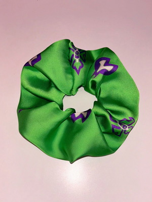 Scrunchie hair tie new, green with purple details
