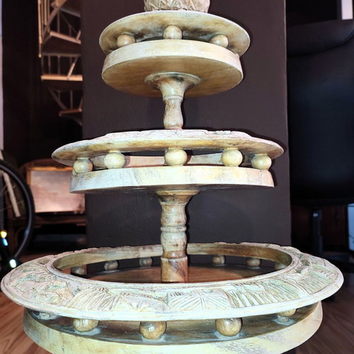 Wooden carved 3-tier ordeviera vintage used