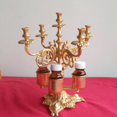 Pentakero Artoklasias candleholder, gold-plated brass, vintage
