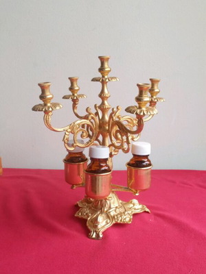 Pentakero Artoklasias candleholder, gold-plated brass, vintage