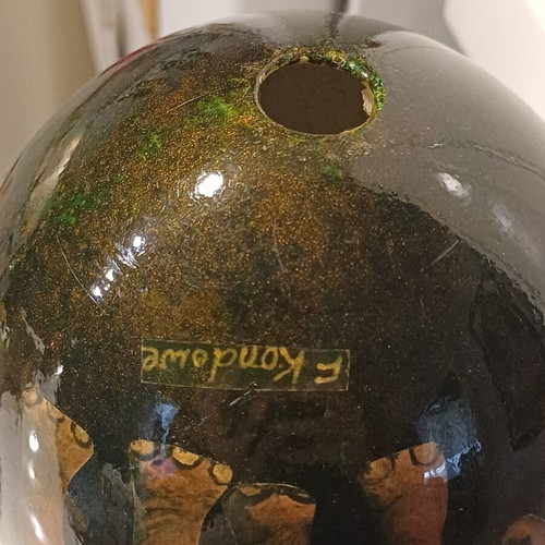 Hand-painted Ostrich Egg with Wooden Base, African Safari