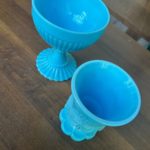 Blue opaline vintage glass pieces, like new, set of two