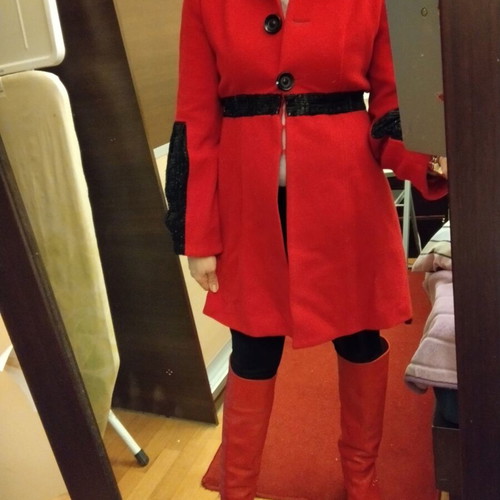 Grama red coat, black details, size S
