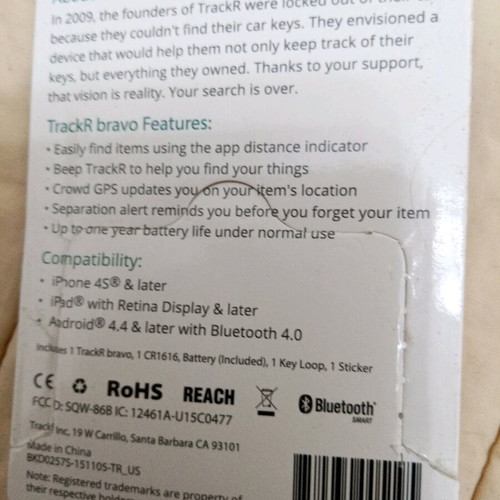 TrackR bravo Bluetooth tracker like new, 2 pieces available