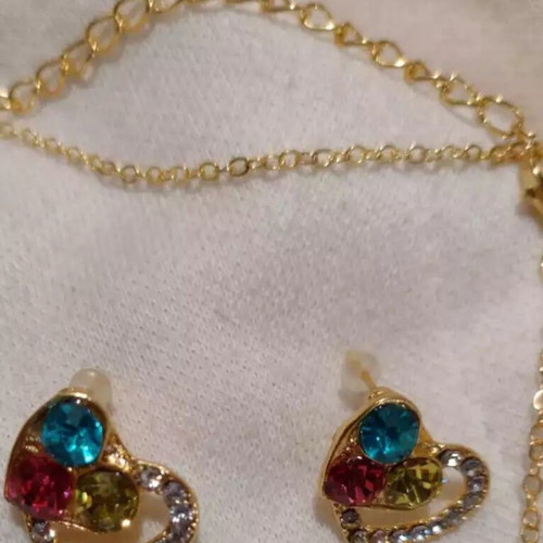 Exclusive Colorful Heart Jewelry Set new, gold plated
