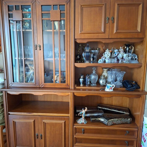 Wooden furniture unit with cabinets and drawers used