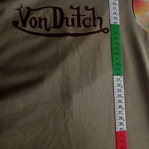 Von Dutch tank top vintage Y2K rare, like new, khaki with split-back hem