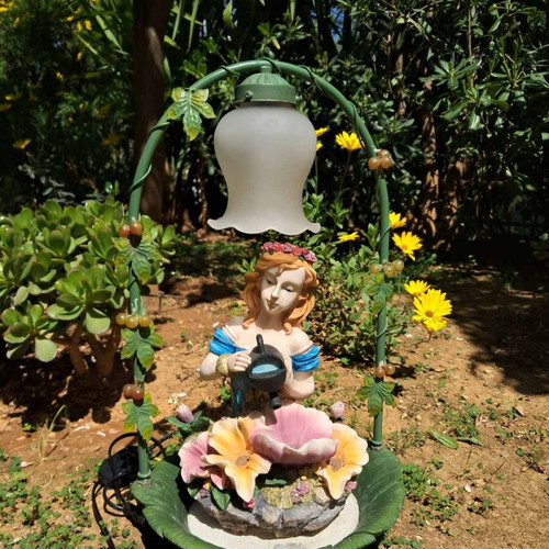 Vintage garden ornament refurbished resin and metal with dimmer light