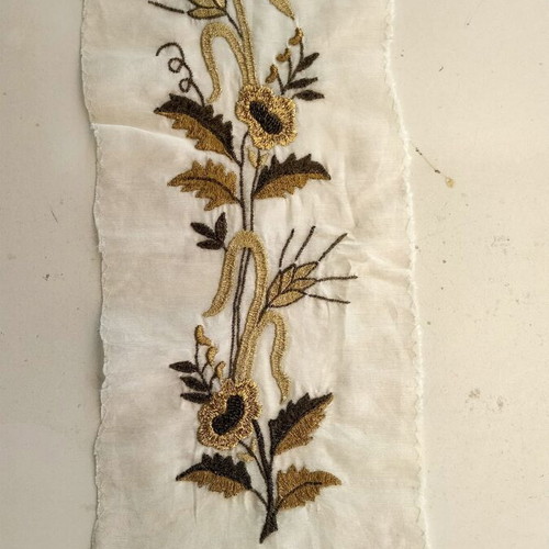 Vintage Gold Embroidered Fabric Satin Shantung Unused