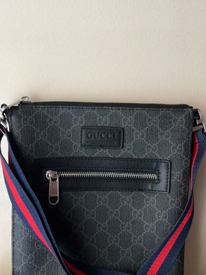 Gucci shoulder bag, black with blue and red strap