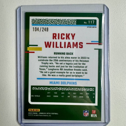 2023 Donruss Optic Football Ricky Williams Orange #117 Dolphins card new