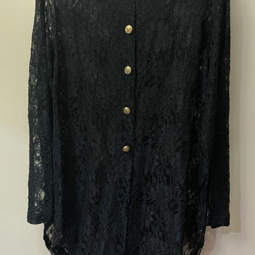 Black vintage long lace jacket used, size M