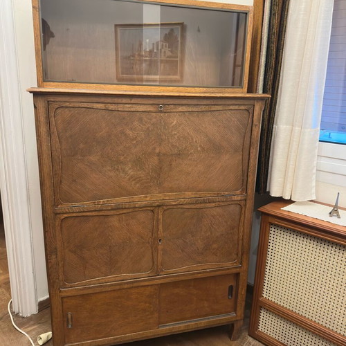 Vintage wooden Secretaire desk used with display cabinet
