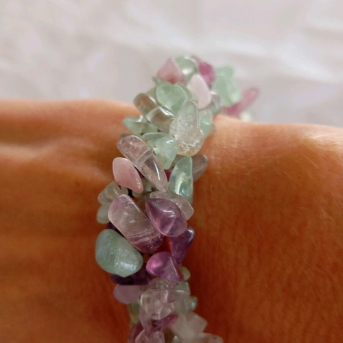 Handmade bracelet with green and purple stones, length 22 cm