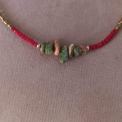 Gold-plated jewelry set with Unakite, handmade, like new