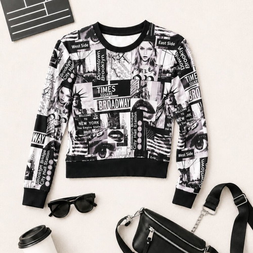Women's blouse with New York print, long sleeve