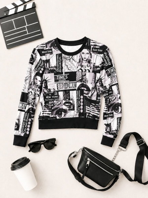 Women's blouse with New York print, long sleeve