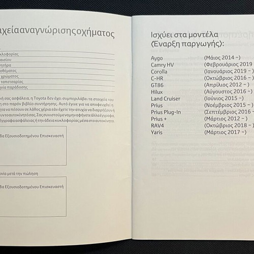Toyota Book Service like new, Greek 2012-2023