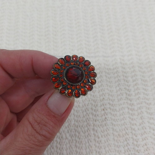 Vintage brass ring with amber glass beads, adjustable