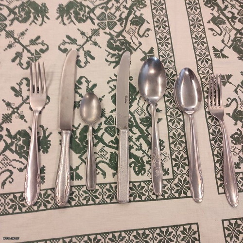 Afentakis Stainless & Rostfrei Cutlery Set used, 22 pieces forks knives spoons