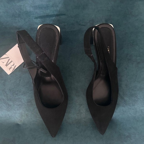 Zara Ballet Flats New Black Pointed Toe Size 38