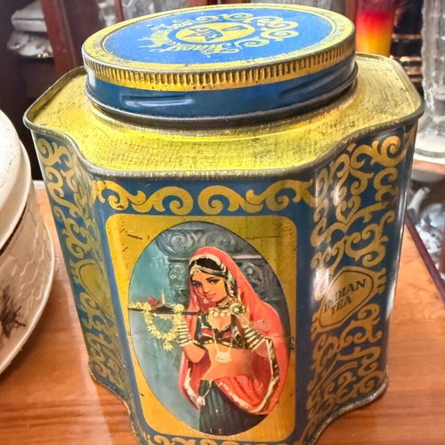 Metal vintage storage boxes used, round 19x7, bamboo 14x10, female figures 14x13