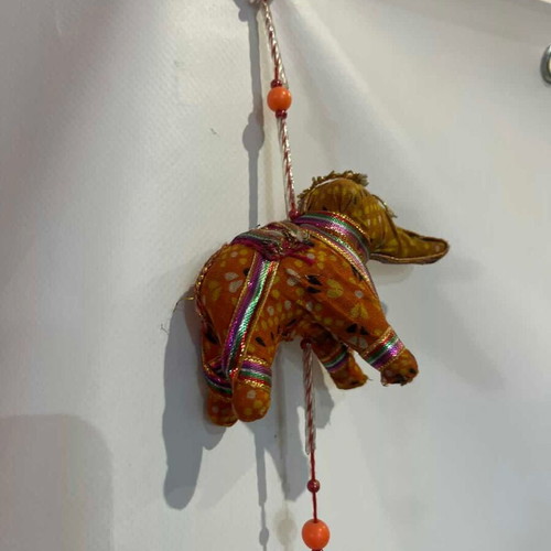 Vintage Namaste Corfu hanging decoration with fabric elephants and bell used
