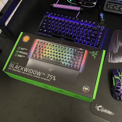 Razer BlackWidow V4 75% mechanical keyboard used with wrist rest