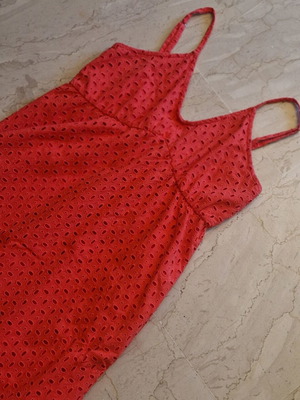 Enzzo φόρεμα broderie anglaise, κοραλί κόκκινο, καλοκαιρινό