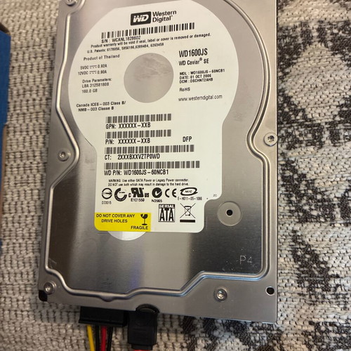 Western Digital 160GB Sata hard drive used, retro computer