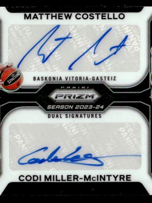Prizm EuroLeague 2023 карта с двойни автографи Codi Miller-McIntyre Matthew Costello #DS-BAS #/25