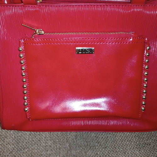 Doca women's handbag used, red eco-leather with embossed texture