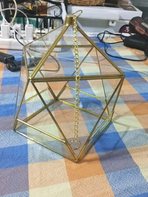Γεωμετρικό terrarium από γυαλί με χρυσό πλαίσιο και κρεμαστή αλυσίδα