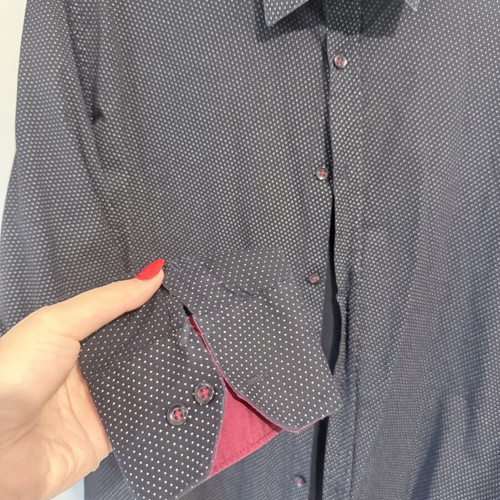 Men's navy blue polka dot shirt like new, slim fit, size L