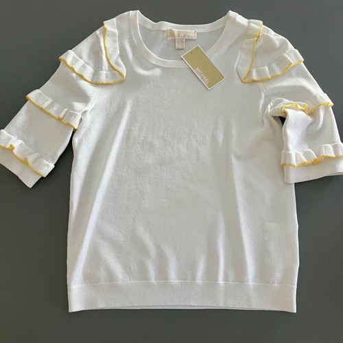 Michael Kors white top brand new with ruffle sleeves, size S