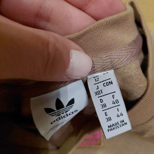 Adidas crop-top shirt new, beige with pink logo, size M