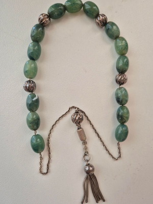 Silver komboloi with green nephrite beads like new