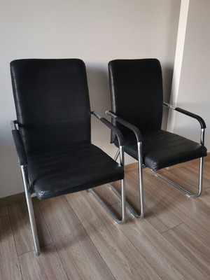 Σετ 2 καρέκλες γραφείου σαν καινούργιο, μαύρη δερματίνη και χρώμιο