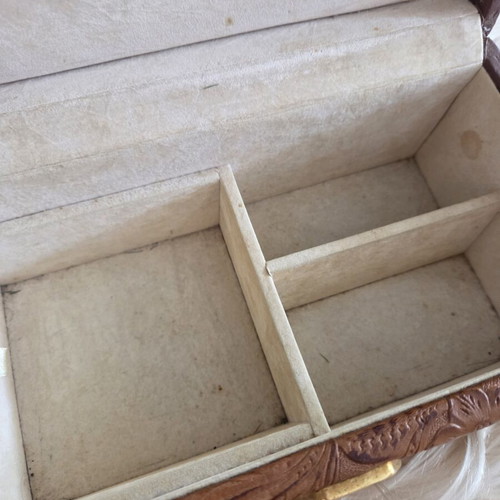 Vintage floral leather jewelry box used