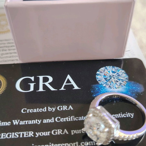 Silver moissanite ring 3.00ct new, 925 silver, GRA certified