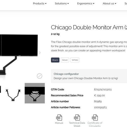 Filex Chicago Duo Monitor Arm like new, dual screen stand