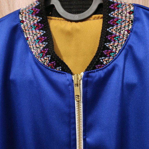 Handmade Bomber Jacket new, blue-purple with embroidered knit trims