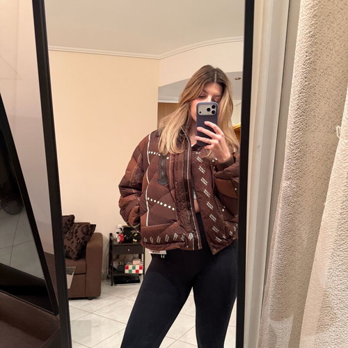Hermès Dressage Tressage Mixed Leather Short Puffer Jacket like new, Marron Bois, size FR 36